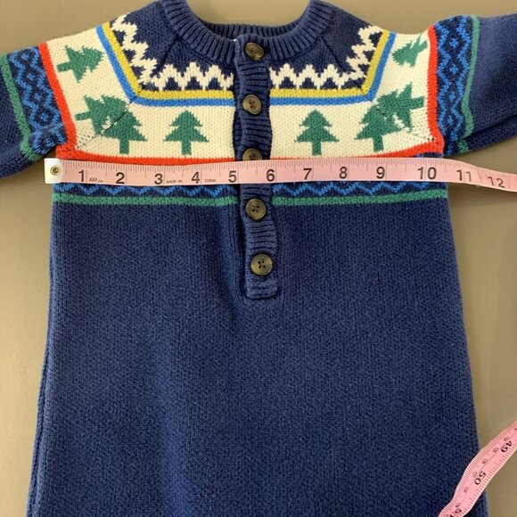 Hanna Andersson 75 12-18 Months Sweater Romper Knit Fair Isle Holiday Trees Navy - Picture 12 of 14